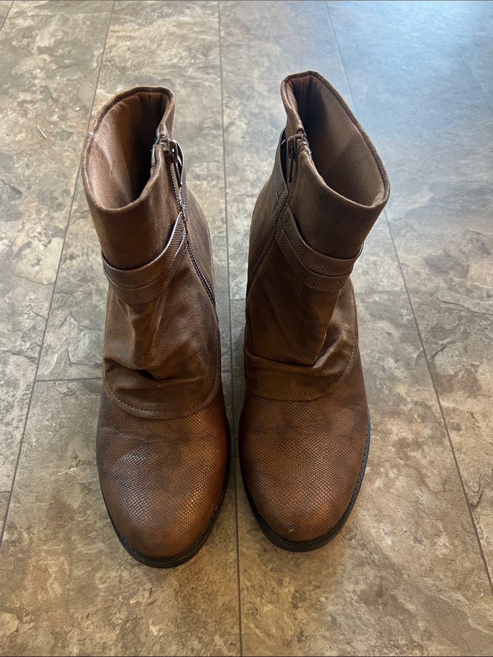 BareTraps Brown Textured Slouch Ankle Boots with Side Zip